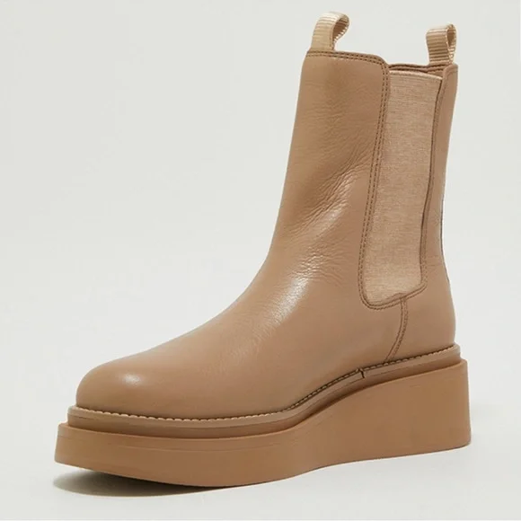 SOLD-Sam Edelman Kolton Wedge Chelsea Boots Cedarwood leather platform size 7 - Picture 2 of 12
